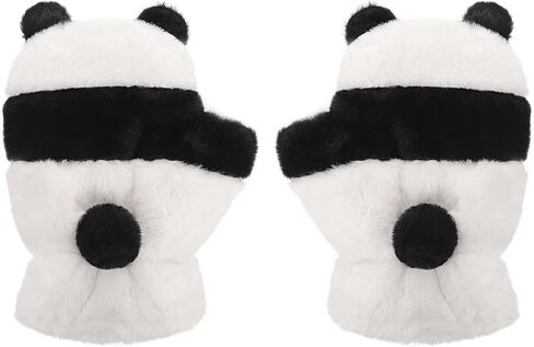 Winter Panda Gloves for Kids 8-12 Years Boys Girls Funny Cute Warm Fingerless Panda Mittens Thermal Soft Plush Gloves in Kuwait