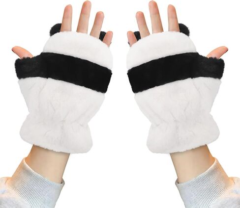 Winter Panda Gloves for Kids 8-12 Years Boys Girls Funny Cute Warm Fingerless Panda Mittens Thermal Soft Plush Gloves in Kuwait