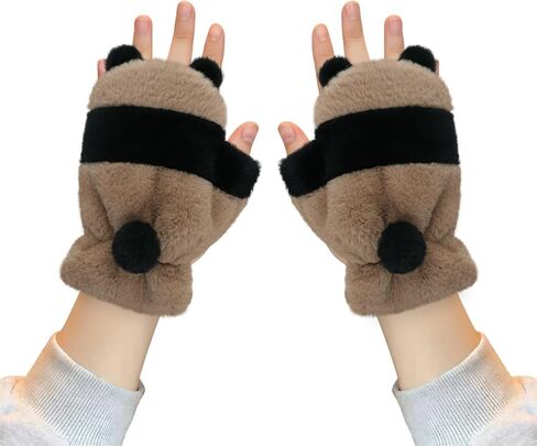 Winter Panda Gloves for Kids 8-12 Years Boys Girls Funny Cute Warm Fingerless Panda Mittens Thermal Soft Plush Gloves in Kuwait