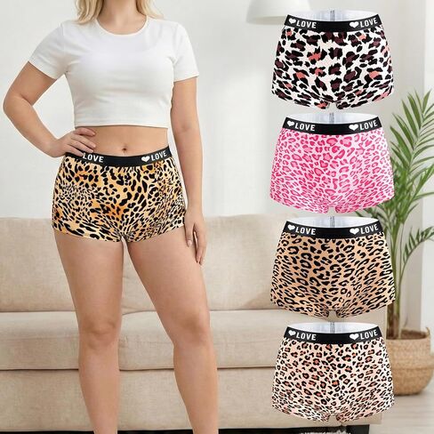 Women's Underwear Boxer Briefs Soft Moisture Wicking Lightweight Leopard Printed Mid Rise Boxer Briefs in Saudi Arabia
