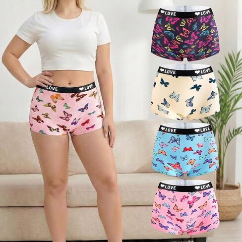 Women's Underwear Boxer Briefs Soft Moisture Wicking Lightweight Butterfly Print Mid Rise Boxer Briefs in Saudi Arabia