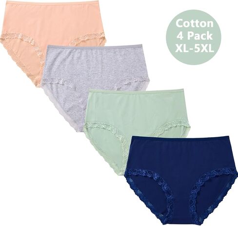 سراويل داخلية نسائية قطنية XL-5XL مقاس كبير متوسطة الخصر عالية الخصر ومزينة بالدانتيل سراويل داخلية للسيدات in Kuwait