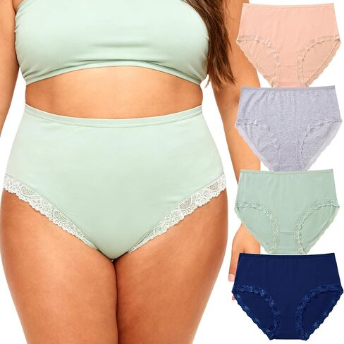 سراويل داخلية نسائية قطنية XL-5XL مقاس كبير متوسطة الخصر عالية الخصر ومزينة بالدانتيل سراويل داخلية للسيدات in Kuwait