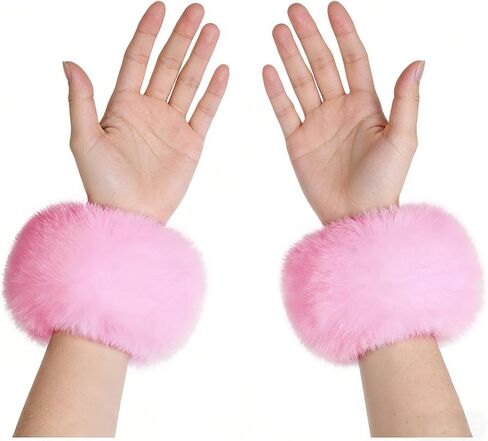 Faux Fur Wrist Cuffs White Short Arm Warmers Leg Warmers for Women Party Costumes Accessory in Saudi Arabia