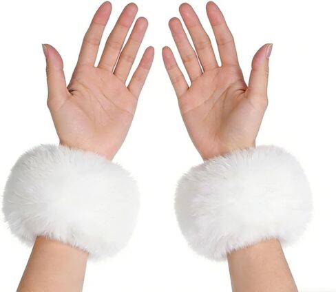 Faux Fur Wrist Cuffs White Short Arm Warmers Leg Warmers for Women Party Costumes Accessory in Saudi Arabia