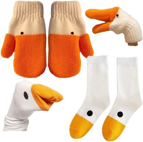 Winter Goose Gloves Socks Funny Novelty Cute Goose Animals Mittens Socks Set for Women Men Boys Girls Party Gift in Saudi Arabia