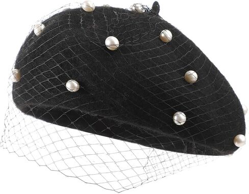 French Pearl Beret with Veil Women's Sweet Artist Painter Beanie Cap Autumn Winter Warm Solid Color Vintage Party Cap in Saudi Arabia