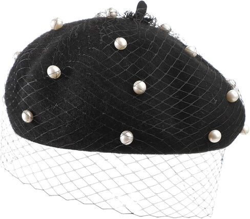 French Pearl Beret with Veil Women's Sweet Artist Painter Beanie Cap Autumn Winter Warm Solid Color Vintage Party Cap in Saudi Arabia