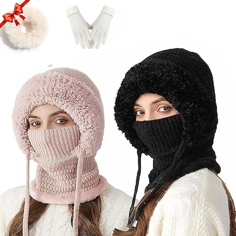 Thermal Gapping, 3 In1 Beanie Hat for Women, 3 in 1 Beanie Hat with Scarf and Mask, Women's Knitted Hat in Winte in Saudi Arabia