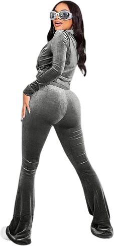 Womens 2 قطعة صلبة Velor Tracksuits من قطعتين من صالة Velvet Lounge للنساء ، والأكمام طويلة الأكمام من التعرق السترة Zip-up سروال التمرين مجموعة مطابقة مع جيوب ، والركض الرياضة الأسود XS in Kuwait