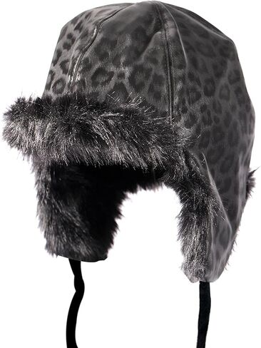 Womens Winter Russian Trapper Hat Leopard Print Ear Flaps Thickened Fleece for Skiing Cycling in Saudi Arabia