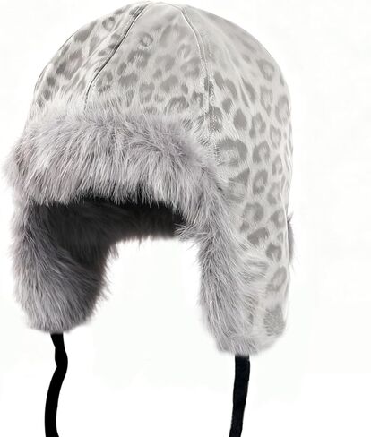 Womens Winter Russian Trapper Hat Leopard Print Ear Flaps Thickened Fleece for Skiing Cycling in Saudi Arabia