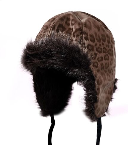 Womens Winter Russian Trapper Hat Leopard Print Ear Flaps Thickened Fleece for Skiing Cycling in Saudi Arabia