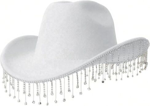 QWINEE Women's Western Rhinestone Tassel Decor Cowboy Hat Halloween Cowgirl Hat Fedoras for Men in Saudi Arabia