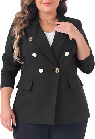 Agnes Orinda Plus Size Blazers for Women Notch Lapel Double Breasted Long Sleeve Office Work Blazer in Kuwait