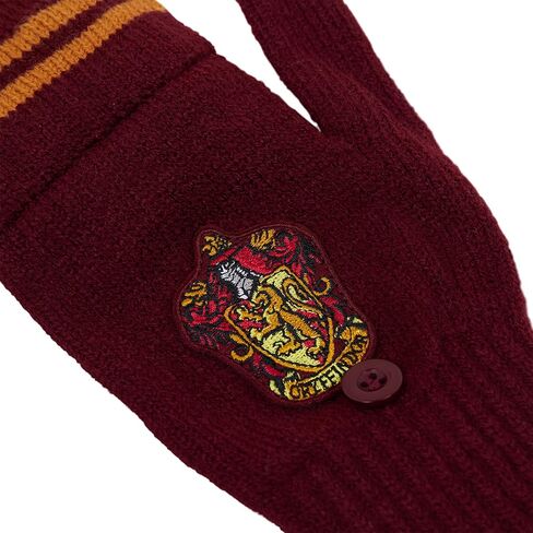 Harry Potter Gryffindor Knitted Fingerless Gloves with Convertible Mitten Cover - Burgundy & Yellow Striped Design with House Crest - Winter Wear for Fans & Collectors - Adults and Teens in Kuwait