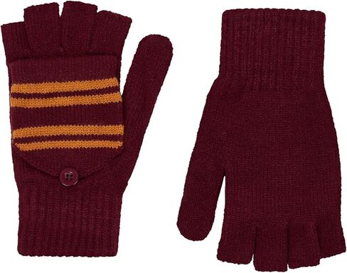 Harry Potter Gryffindor Knitted Fingerless Gloves with Convertible Mitten Cover - Burgundy & Yellow Striped Design with House Crest - Winter Wear for Fans & Collectors - Adults and Teens in Kuwait