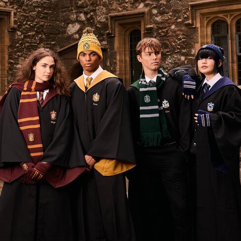 Harry Potter Gryffindor Knitted Fingerless Gloves with Convertible Mitten Cover - Burgundy & Yellow Striped Design with House Crest - Winter Wear for Fans & Collectors - Adults and Teens in Kuwait