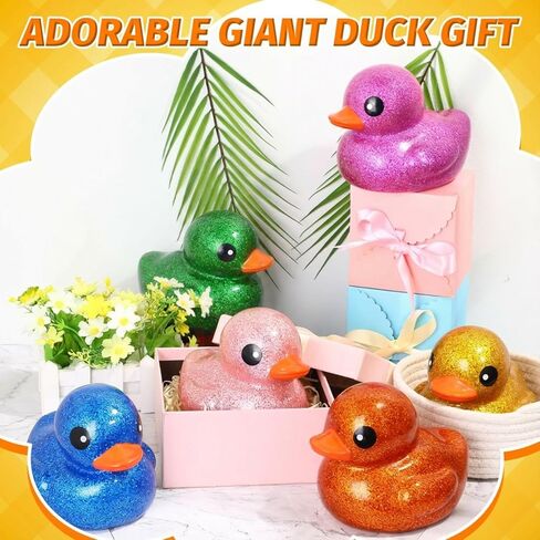 Honoson 6 Pieces Giant Glitter Rubber Ducks 6.89 Inch Big Sparkly Rubber Ducky Jumbo Duck Bathtub Toys with Squeaky Sound for Baby Shower Birthday Party Favor Summer Beach Pool Activity, 6 Colors in Saudi Arabia