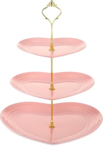 Layhit 2 Pack Valentine's Day 3 Tier Cupcake Stand Heart Shaped 3 Tiered Serving Trays for Party Plastic 3 Tiered Tray Stand Dessert Cupcake Stand for Tea Party Baby Shower Wedding (Red) in Kuwait