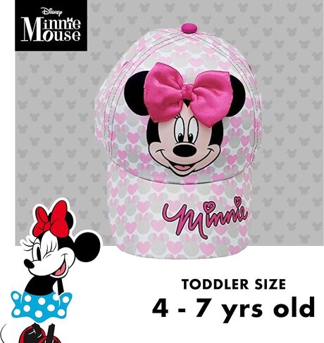 Disney Girls Baseball Cap-3D Bow Curved Brim Strap Back Hat (4-7), Size 2-4T, Minnie Mouse Hearts in Saudi Arabia