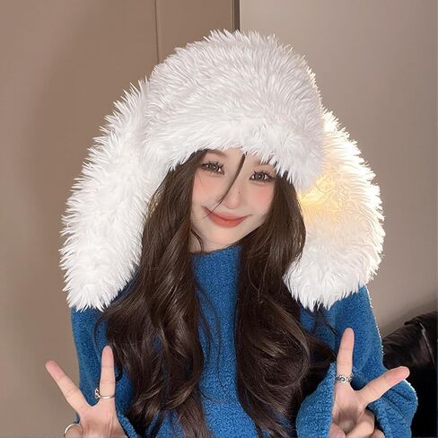 Bunny Ears Hat Fuffy Bunny Hat Cute Y2K Furry Rabbit Beanies for Indoor Outdoor Festival Party in Saudi Arabia