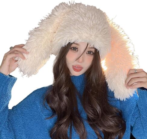 Bunny Ears Hat Fuffy Bunny Hat Cute Y2K Furry Rabbit Beanies for Indoor Outdoor Festival Party in Saudi Arabia