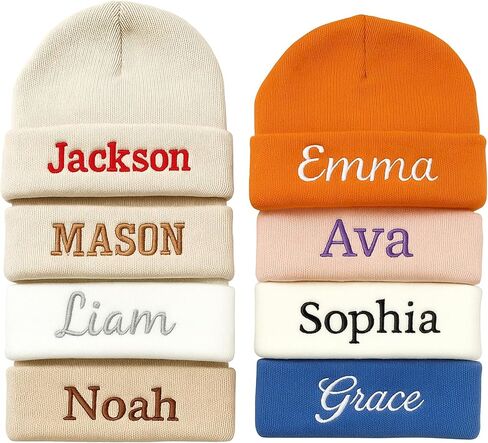 Embroidered Name Newborn Beanie Hat, Personalized Knit Hat with Name, Knit Warm Beanies for Baby Boys Girls Adult Multi in Saudi Arabia