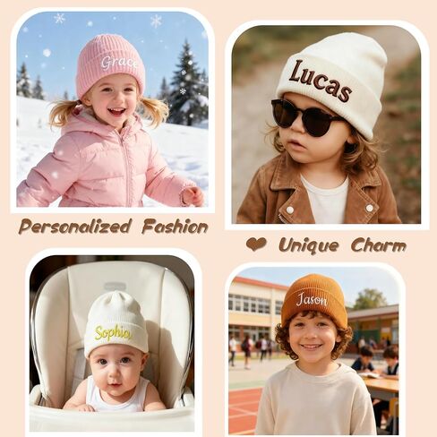 Embroidered Name Newborn Beanie Hat, Personalized Knit Hat with Name, Knit Warm Beanies for Baby Boys Girls Adult Multi in Saudi Arabia