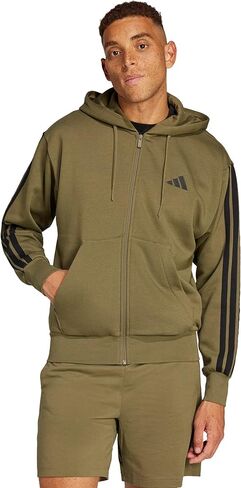 توب رجالي من adidas Essentials 3-Stripes مصنوع من الصوف بسحاب كامل وغطاء للرأس in Kuwait