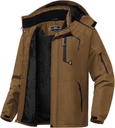 ASPO Men's Waterproof Ski Jacket Winter Warm Snow Coat Fleece lined Snowboard Hooded Mountain Windbreaker Raincoat Hiking in Saudi Arabia