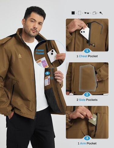 ASPO Men's Waterproof Ski Jacket Winter Warm Snow Coat Fleece lined Snowboard Hooded Mountain Windbreaker Raincoat Hiking in Saudi Arabia