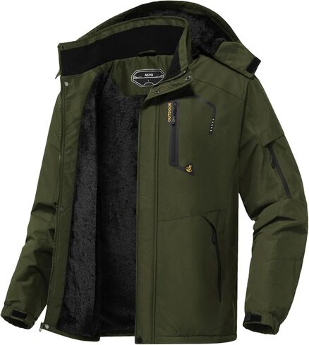 ASPO Men's Waterproof Ski Jacket Winter Warm Snow Coat Fleece lined Snowboard Hooded Mountain Windbreaker Raincoat Hiking in Saudi Arabia