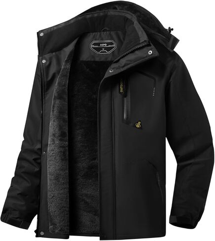 ASPO Men's Waterproof Ski Jacket Winter Warm Snow Coat Fleece lined Snowboard Hooded Mountain Windbreaker Raincoat Hiking in Kuwait