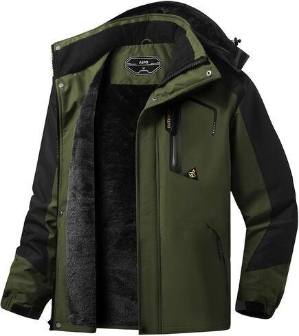 ASPO Men's Waterproof Ski Jacket Winter Warm Snow Coat Fleece lined Snowboard Hooded Mountain Windbreaker Raincoat Hiking in Saudi Arabia