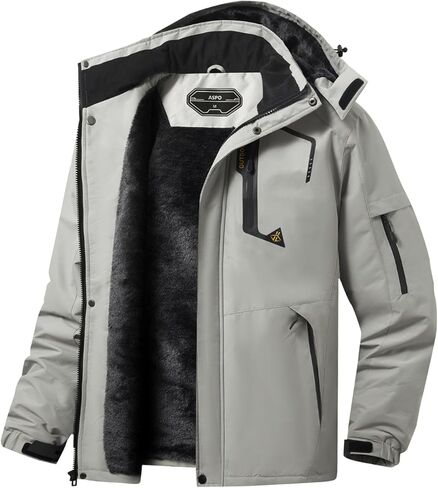 ASPO Men's Waterproof Ski Jacket Winter Warm Snow Coat Fleece lined Snowboard Hooded Mountain Windbreaker Raincoat Hiking in Saudi Arabia