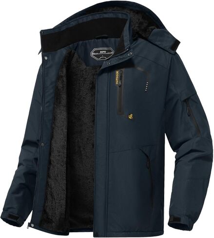 ASPO Men's Waterproof Ski Jacket Winter Warm Snow Coat Fleece lined Snowboard Hooded Mountain Windbreaker Raincoat Hiking in Saudi Arabia