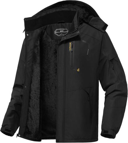 ASPO Men's Waterproof Ski Jacket Winter Warm Snow Coat Fleece lined Snowboard Hooded Mountain Windbreaker Raincoat Hiking in Saudi Arabia