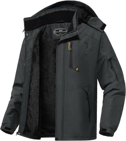 ASPO Men's Waterproof Ski Jacket Winter Warm Snow Coat Fleece lined Snowboard Hooded Mountain Windbreaker Raincoat Hiking in Saudi Arabia