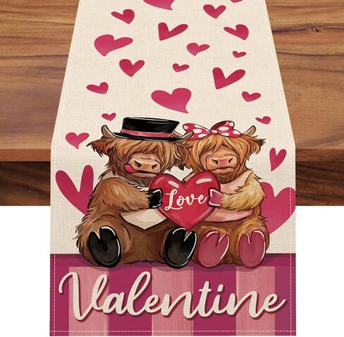 Valentines Day Flamingo Table Runner, Pink Love Hearts Be Mine Kitchen Dining Table Decoration, Anniversary Wedding Burlap Indoor Outdoor Home Decor Party Supply 13 x 72 Inches in Kuwait