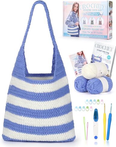 Katech Crochet Bag Kit for Beginners-Beginner Crochet Kit for Adults Kids Teens-Learn to Crochet Tote Bag with Step-by-Step Tutorials-Crochet Starter Kit-Craft Kit for Adults Kids in Kuwait