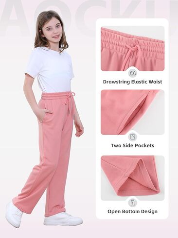 3 Pack Girls Sweatpants Athletic Wide Leg Drawstring Joggers Pants Girls Kids Sweatpants Open Bottom Pants in Saudi Arabia