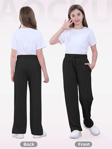 3 Pack Girls Sweatpants Athletic Wide Leg Drawstring Joggers Pants Girls Kids Sweatpants Open Bottom Pants in Saudi Arabia