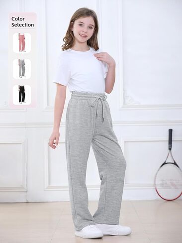 3 Pack Girls Sweatpants Athletic Wide Leg Drawstring Joggers Pants Girls Kids Sweatpants Open Bottom Pants in Saudi Arabia