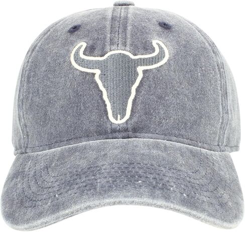 قبعة American Bison Denim ذات شريط خلفي - قبعة بيسبول قطنية مغسولة مع شعار البيسون المطرز، وإبزيم خلفي قابل للتعديل in Kuwait