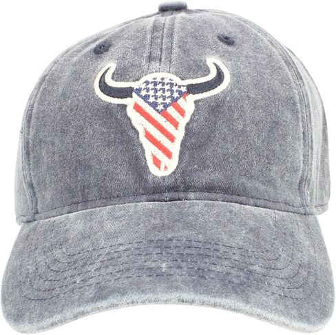 American Bison Denim Strapback Cap – Washed Cotton Baseball Hat with Embroidered Bison Logo, Adjustable Buckle Back in Kuwait