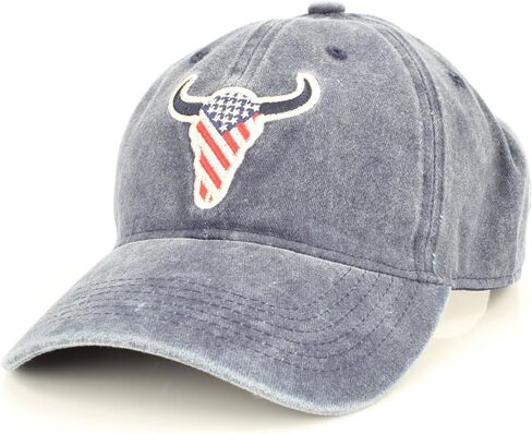 قبعة American Bison Denim ذات شريط خلفي - قبعة بيسبول قطنية مغسولة مع شعار البيسون المطرز، وإبزيم خلفي قابل للتعديل in Kuwait