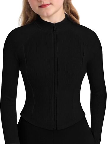 Girl's Athletic Jackets Workout Zip Up Jacket Long Sleeve Kids Equestrian Horse Riding Shirts Yoga Gym Kid for 8-12Y in Kuwait