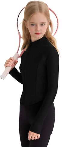 Girl's Athletic Jackets Workout Zip Up Jacket Long Sleeve Kids Equestrian Horse Riding Shirts Yoga Gym Kid for 8-12Y in Kuwait