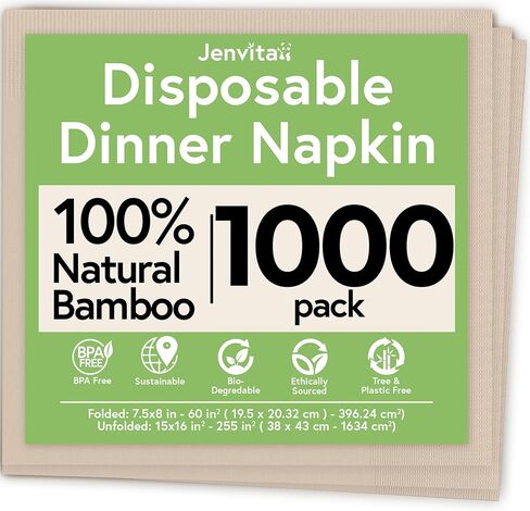 200 Pack Bamboo Entertain Dinner Napkins - 3-Ply Ecofriendly Disposable Napkins | 7.5x8.5 Inch Folded Bamboo Napkins for Special Events & Occasions | Large Heavy Duty Compostable Napkins in Saudi Arabia